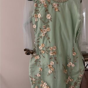 Sage Green Embroidered Floral Dress
